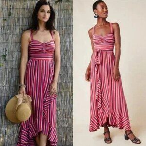 Anthropologie Maeve Gabriela Ruffled Midi Maxi Dress Sundress Barbie Sun Summer